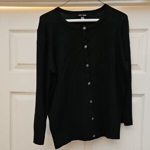 Black Cardigan with Gold And Black Flower Buttons And 3/4 Sleeves
